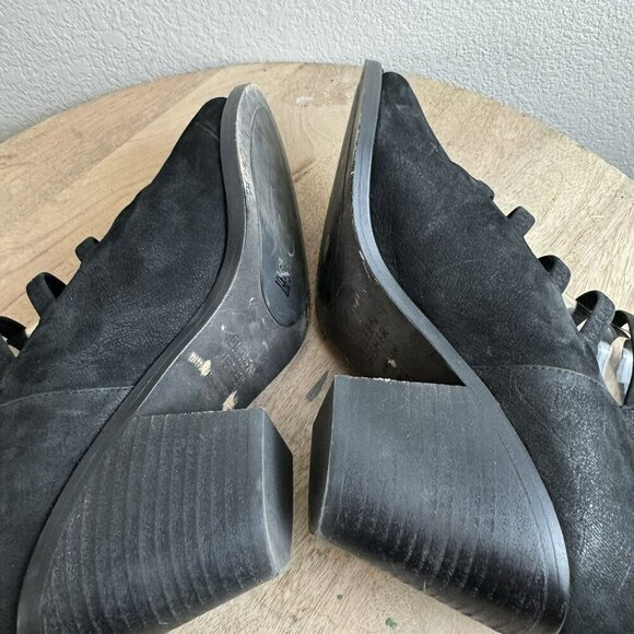 Eileen Fisher James Black Suede‎ Heeled Sandals Peep Toe Strappy Back Zip 8.5 - Picture 8 of 11
